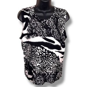 Vintage Large Pierri Black White Animal Print Knit Top Leopard Zebra Sweater